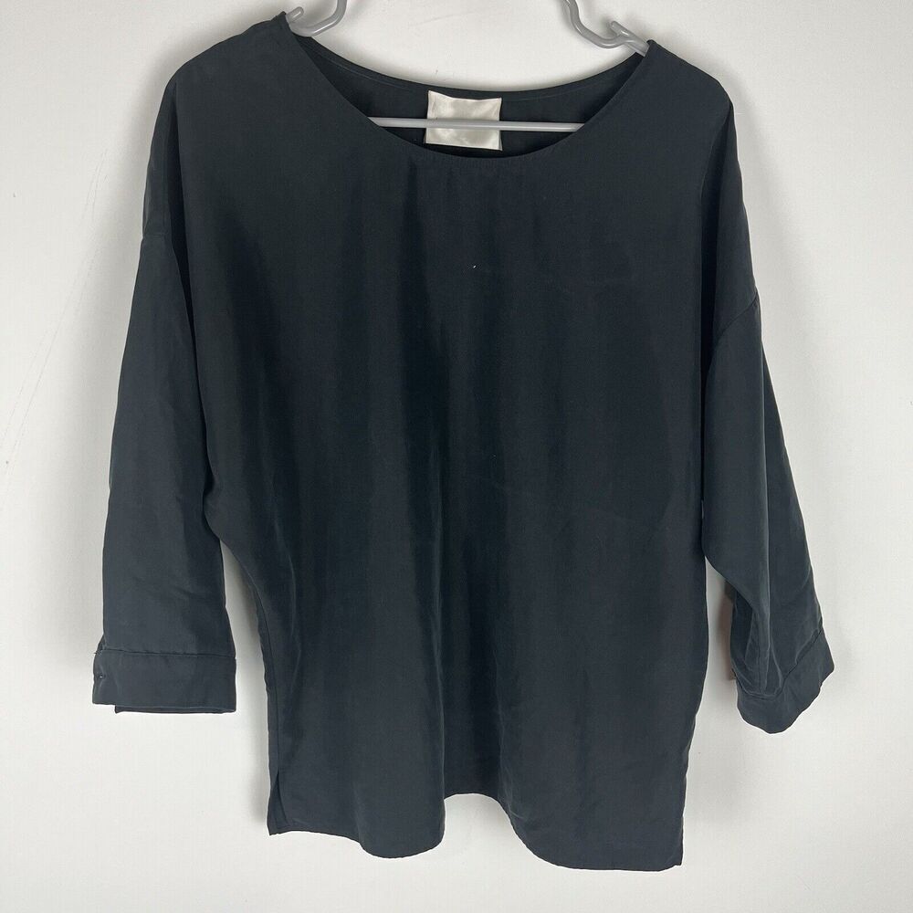 La Garconne‎ Modrne Black Blouse Contemporary Modern Lagenlook XS Boxy​​​